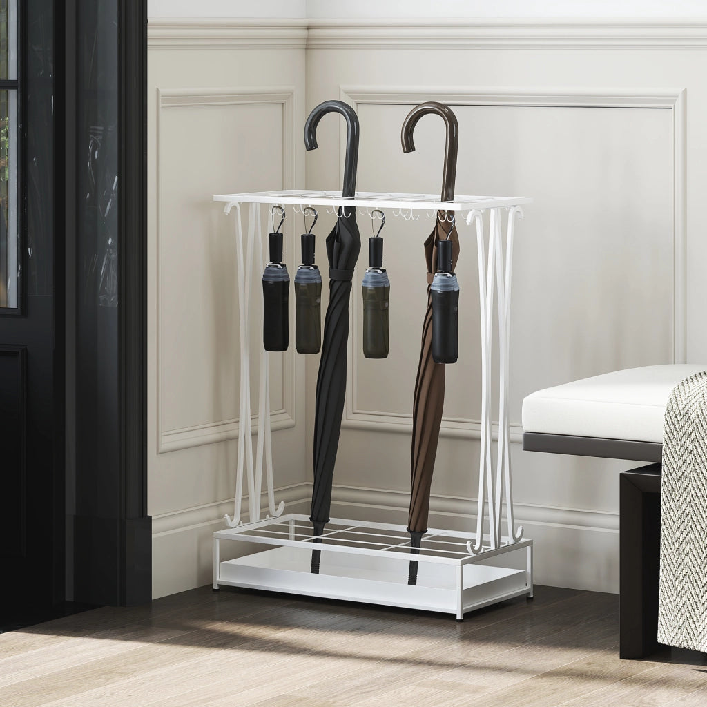 Portaombrelli Moderno ¨C Xylo ¨C Acciaio Bianco 21 Scomparti 24 Ganci 50x24x68cm