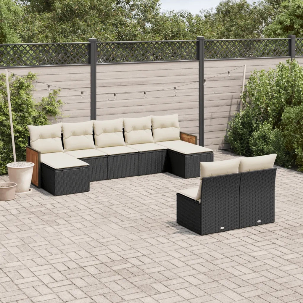 Set Divani da Giardino 9 pz con Cuscini Nero in Polyrattan 3228051