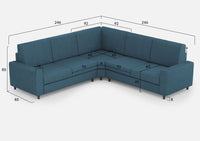 Divano Angolare 5 Posti 246x246x85 cm Sakar in Tessuto Avio