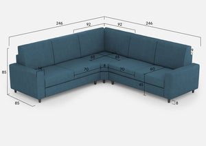 Divano Angolare 5 Posti 246x246x85 cm Sakar in Tessuto Avio