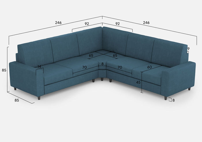 Divano Angolare 5 Posti 246x246x85 cm Sakar in Tessuto Avio