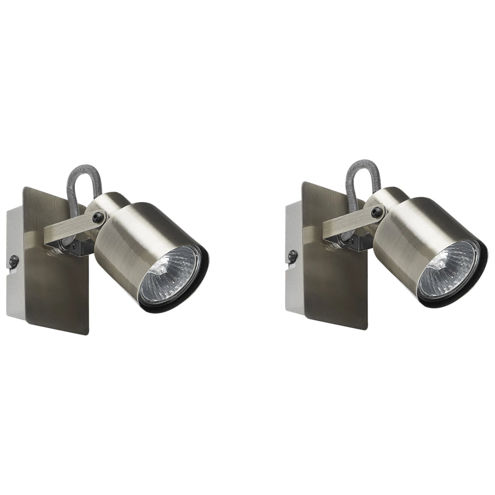 Set di 2 lampade da parete faretti in metallo color argento soggiorno ingresso camera da letto