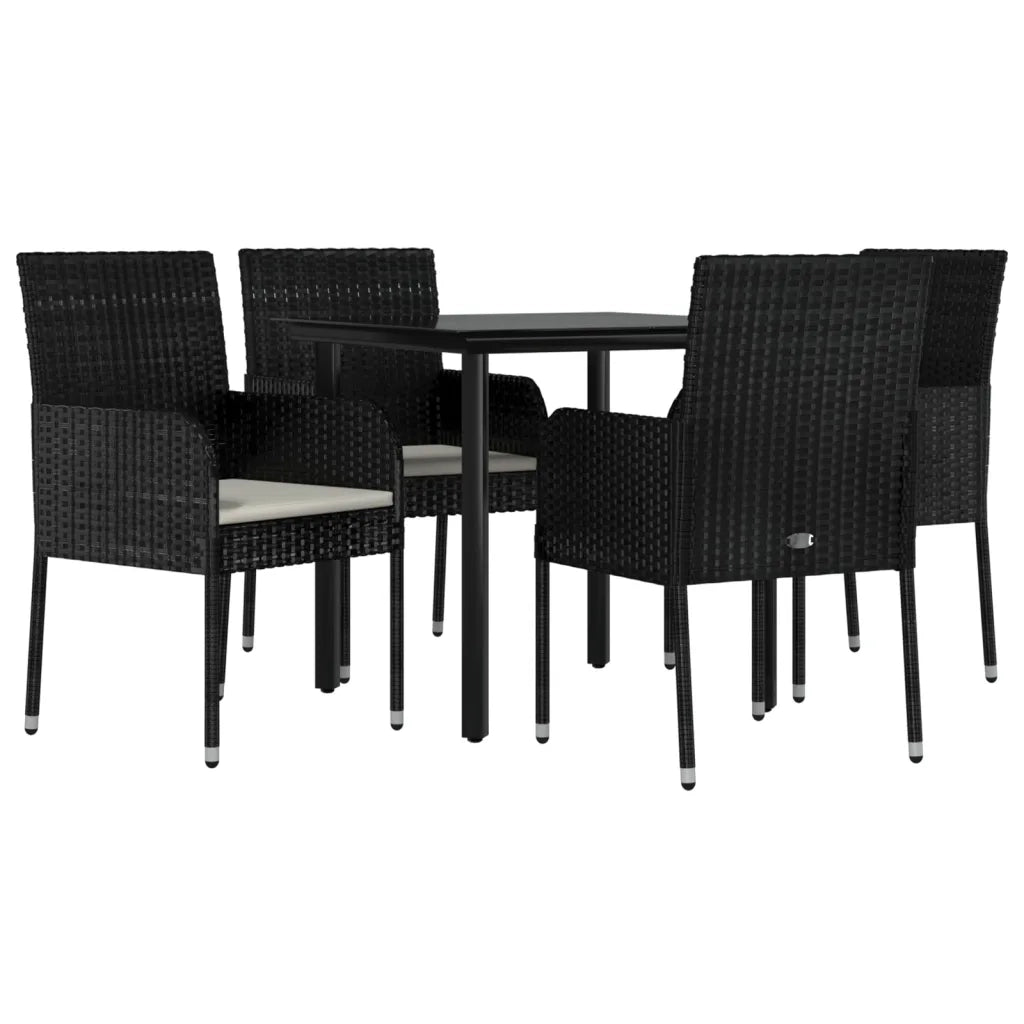 Set da Pranzo da Giardino 5 pz Nero con Cuscini in Polyrattancod mxl 124386