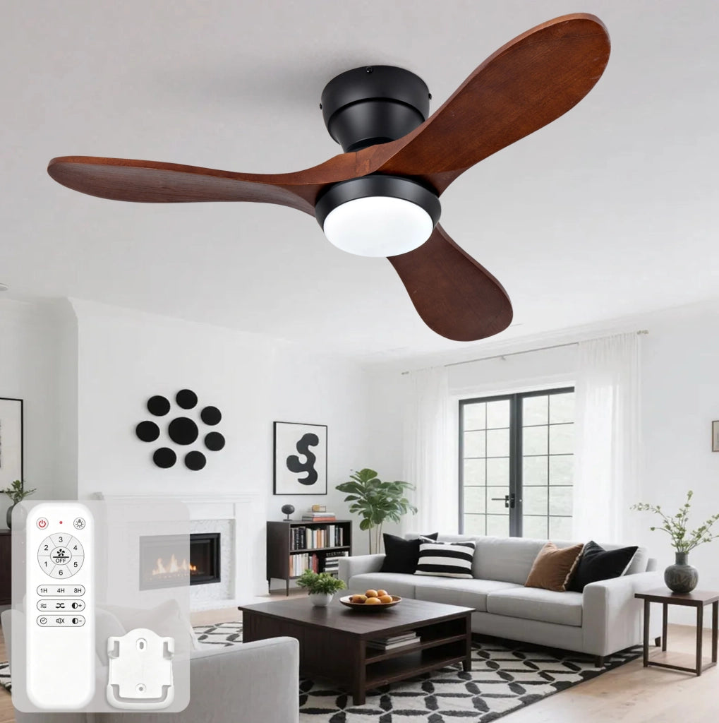 Ventilatore da soffitto 36" nero noce scuro con LED 3CCT, motore DC e telecomando