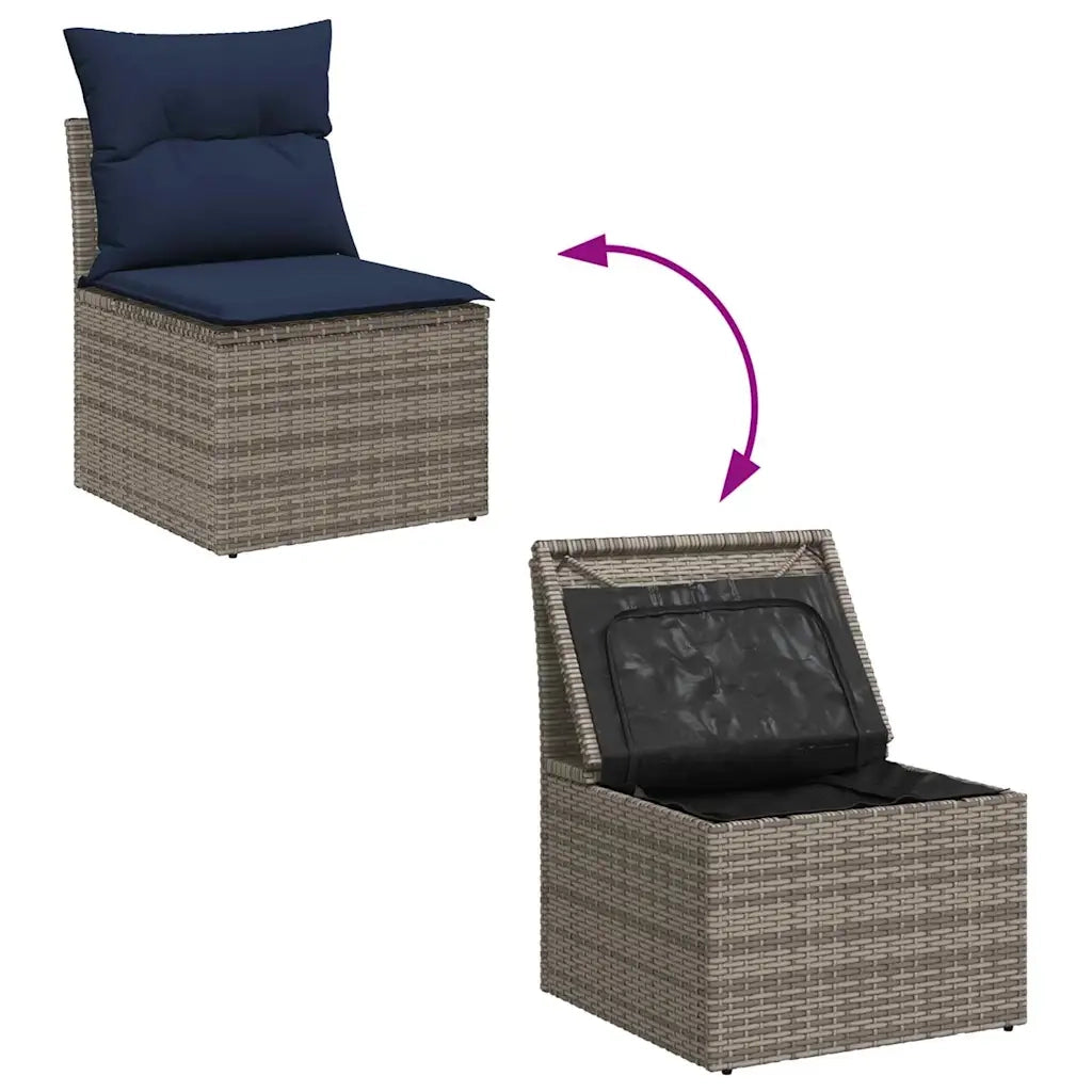 Set Divano da Giardino 8 pcs Grigio e Blu Navy polyrattan