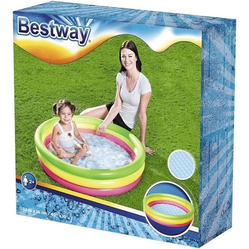BESTWAY PISCINA SUMMER 3 ANELLI 102X25CM FONDO GONFIABILE FUORI TERRA IN GOMMA