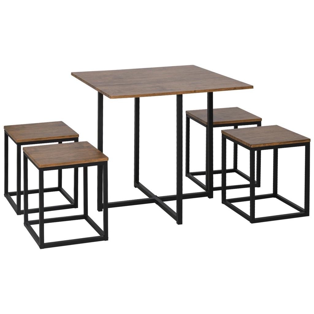 Set 5 Pezzi Sedie Tavolo Sala da Pranzo Moderne in Stile Industriale, Legno e Metallo, Nero e Color Legno
