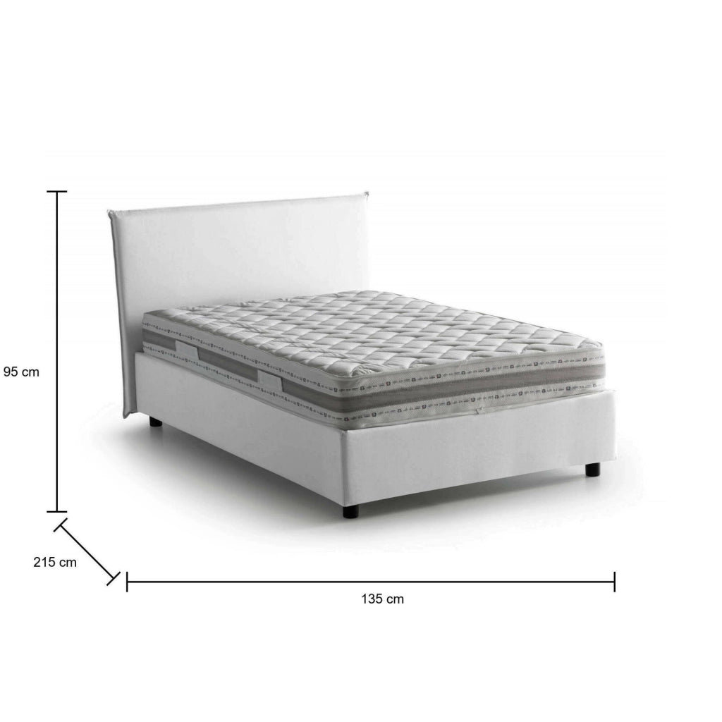Alvino, Letto Piazza e Mezza Materasso Incluso Made in Italy, Bianco