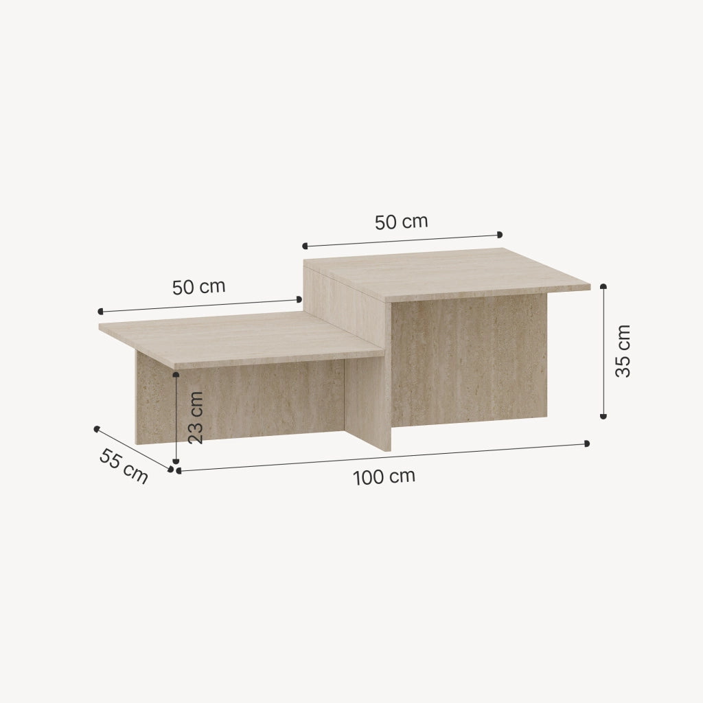 Tavolino da Salotto Taniena a Doppio Livello 100x55x35 cm Color Avorio Travertin [en.casa]