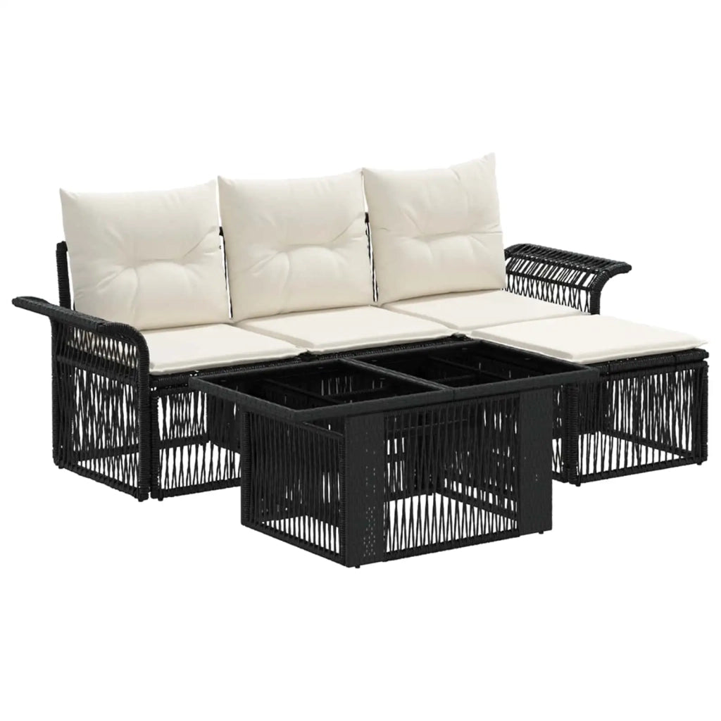 Set Divano da Giardino 5 pz Nero e Bianco Crema polyrattan 3436627