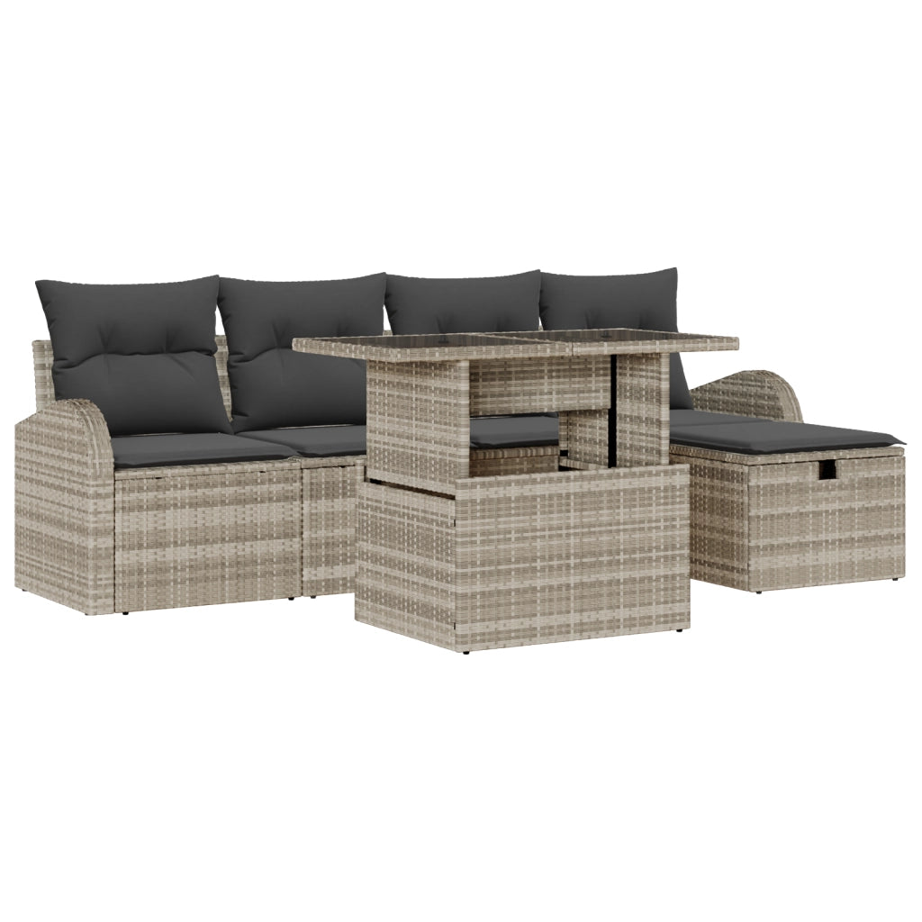 Set Divano da Giardino 6 Pezzi con Cuscini Grigio Chiaro Polyrattan