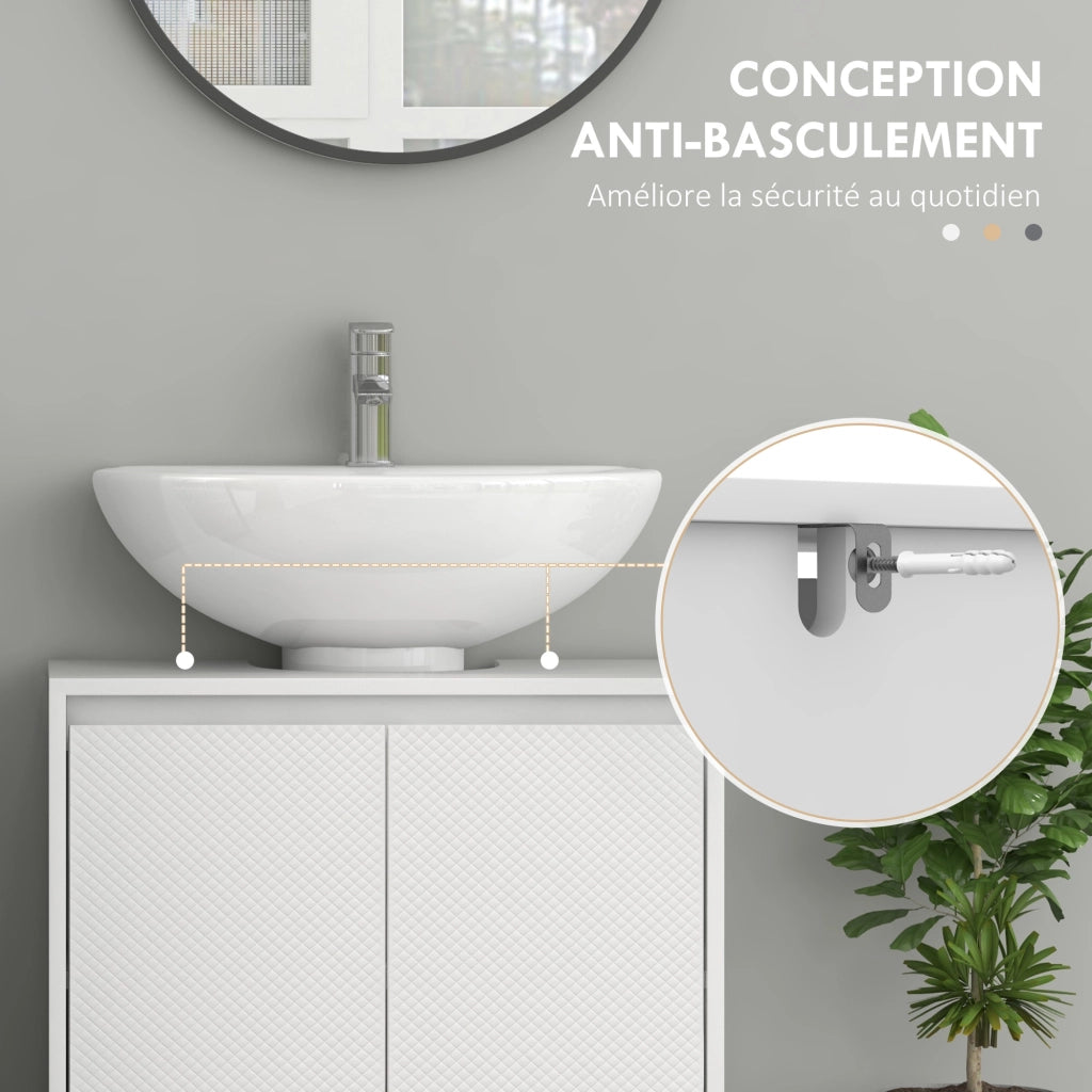 Armadietto Sottolavabo 2 Ante con Ripiano Regolabile ¨C Zephmum ¨C Bianco 60x30x60 cm