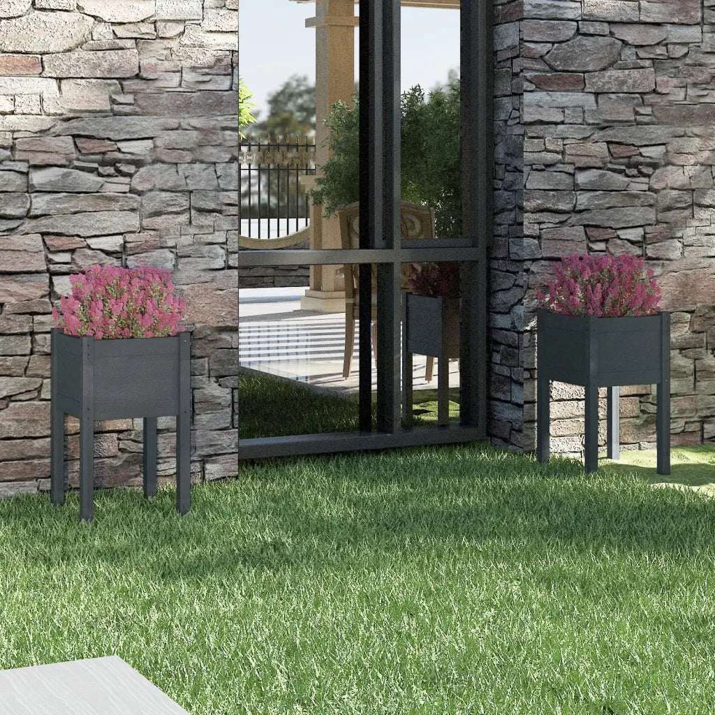Fioriere da Giardino 2 pz Grigie 40x40x70 cm in Legno di Pino 810794
