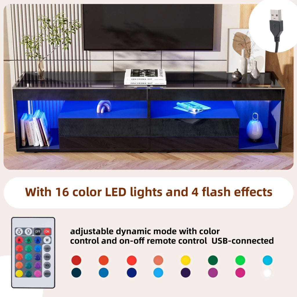 Mobile TV con 2 cassetti e illuminazione LED - per soggiorno - 180x40x46 cm - nero