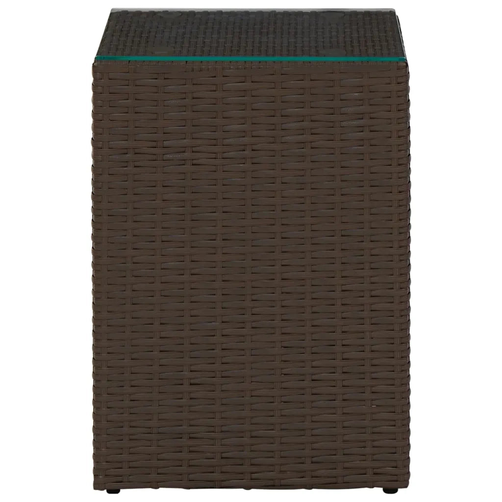 Tavolini 3 pz con Piano in Vetro Marroni in Polyrattan