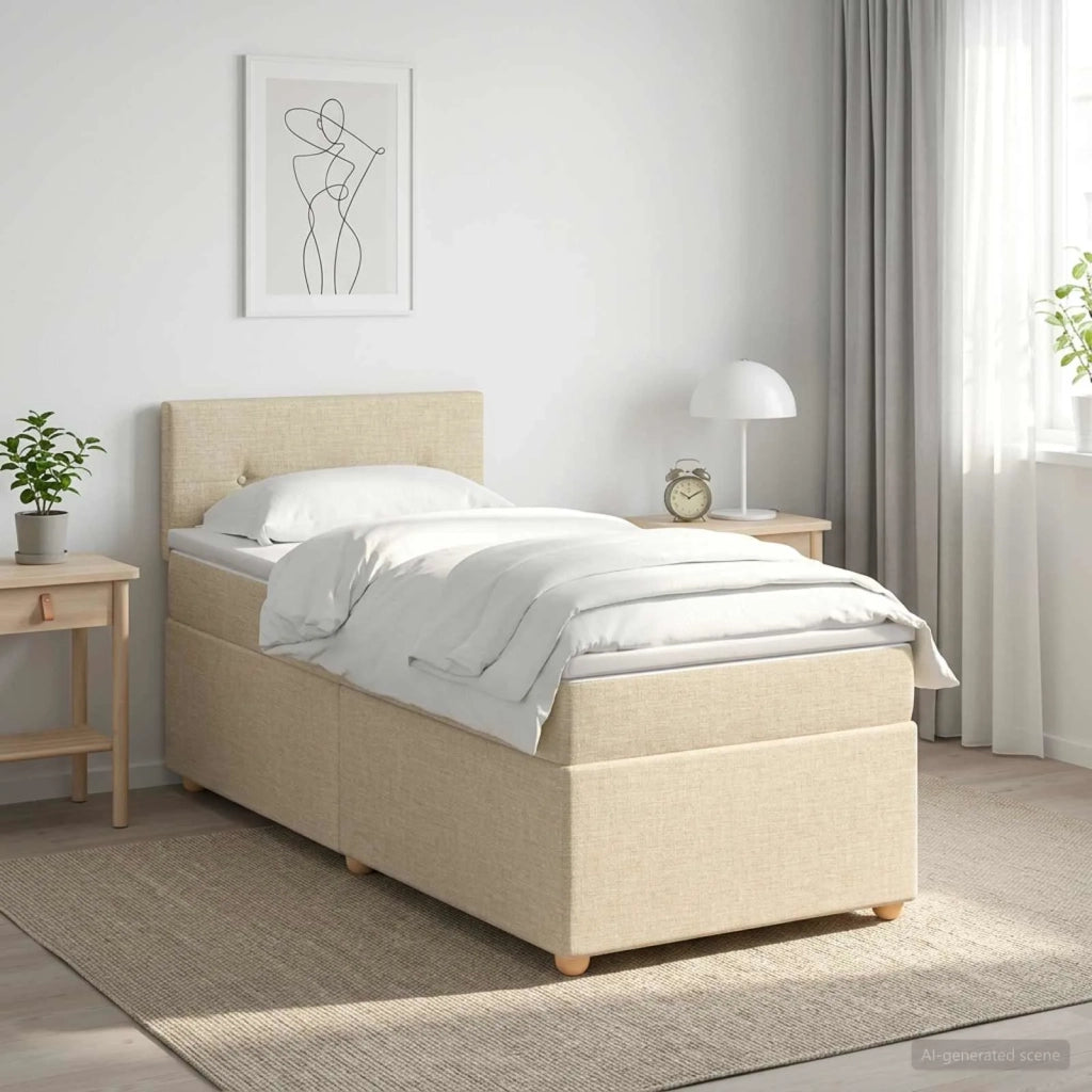 Letto box spring con materasso Crema 100 x 200 cm Tessuto 3450893