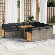Set Divani Giardino 11 pz con Cuscini Polyrattan Acacia Grigio