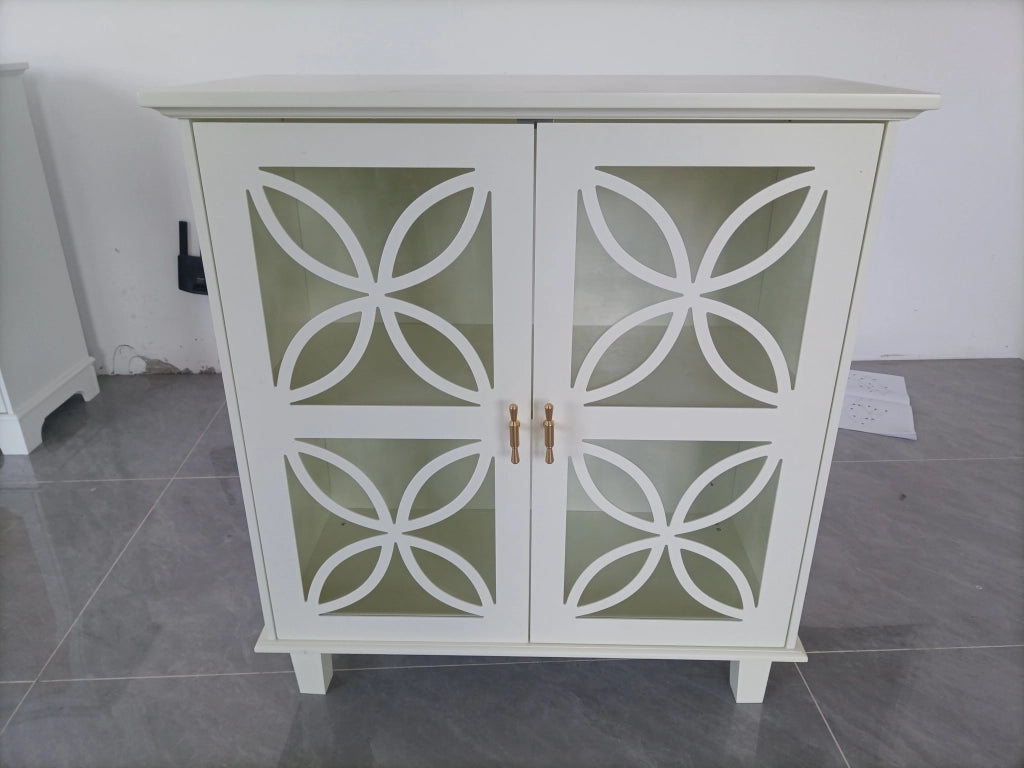 Credenza con Ante in Vetro e Ripiani Regolabili ¨C MINIMAL ¨C Crema