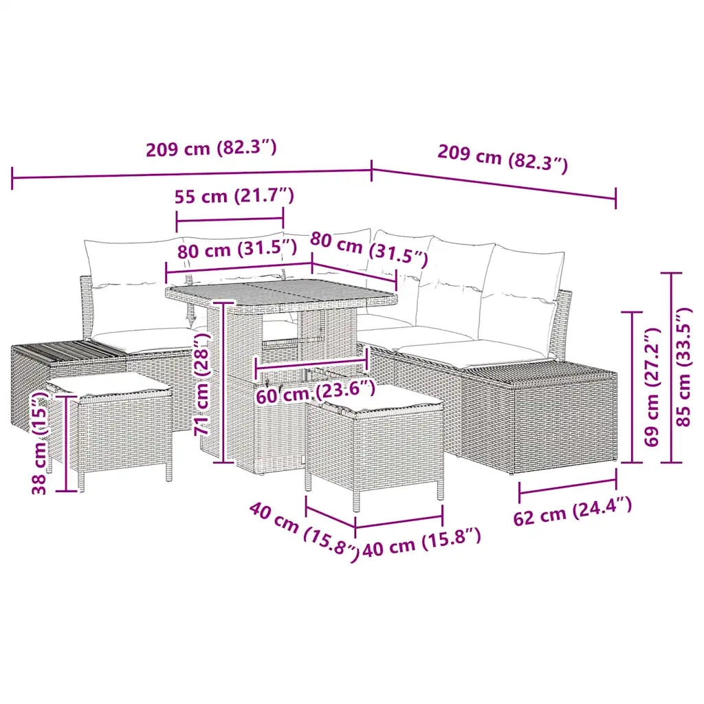 Set Divano da Giardino con cuscino 8 pcs Grigio polyrattan 3362783