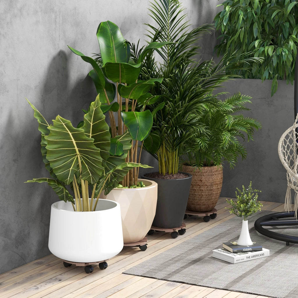 Set di 4 supporti per piante rotondi ¨C zephmum ¨C ?30 cm con ruote, per interno ed esterno