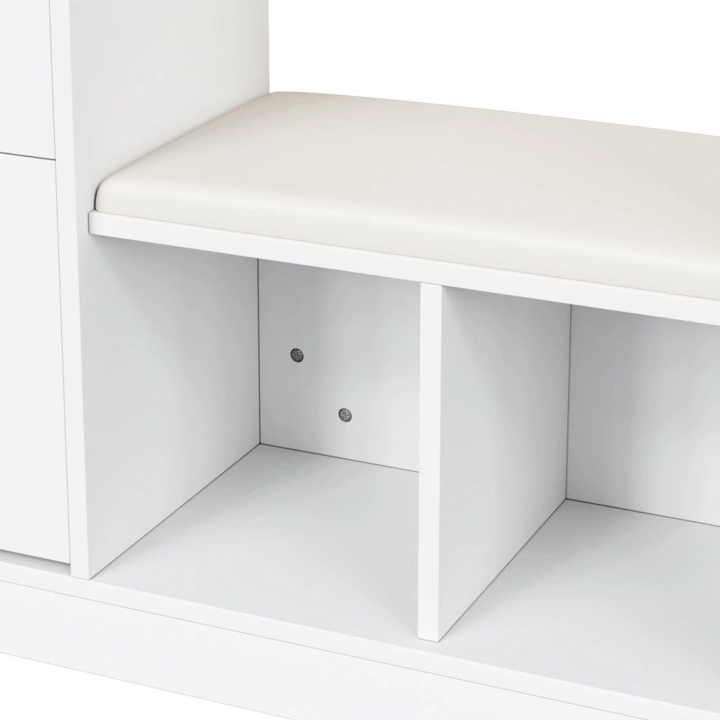 Mobile ingresso multifunzione con LED; specchio girevole e scarpiera salvaspazio 163x50x161 cm; bianco in truciolare
