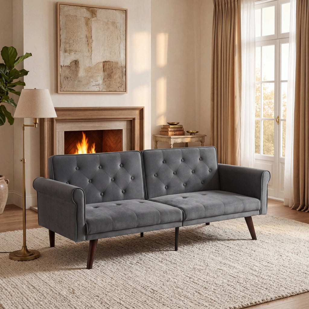 Divano letto 2 posti con schienali regolabili separatamente in 5 posizioni, velluto grigio 172 × 89 × 70 cm
