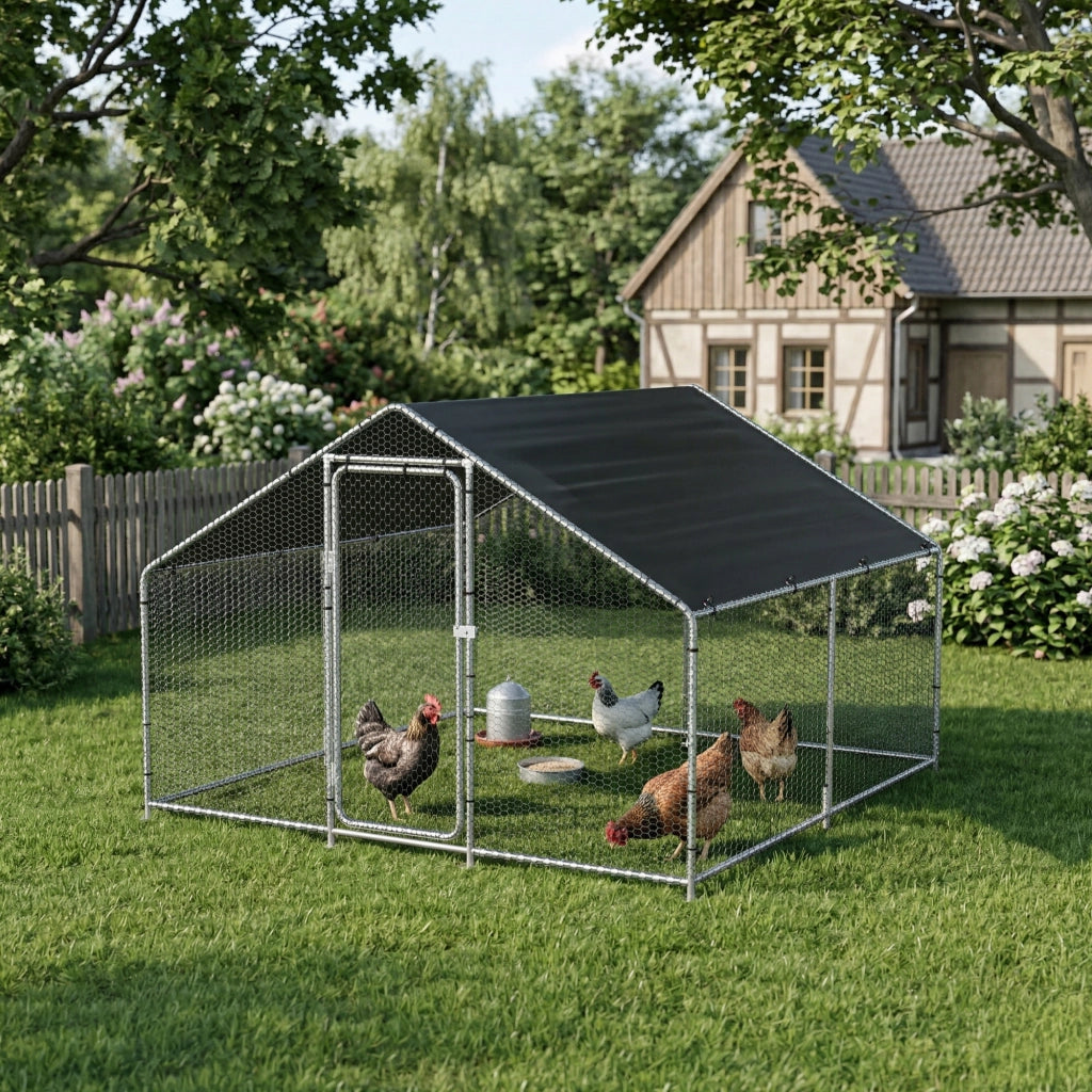 Gabbia per Pollame Wels con Tettuccio Parasole e Recinzione Rete Metallica 3x3x2 m pro.tec