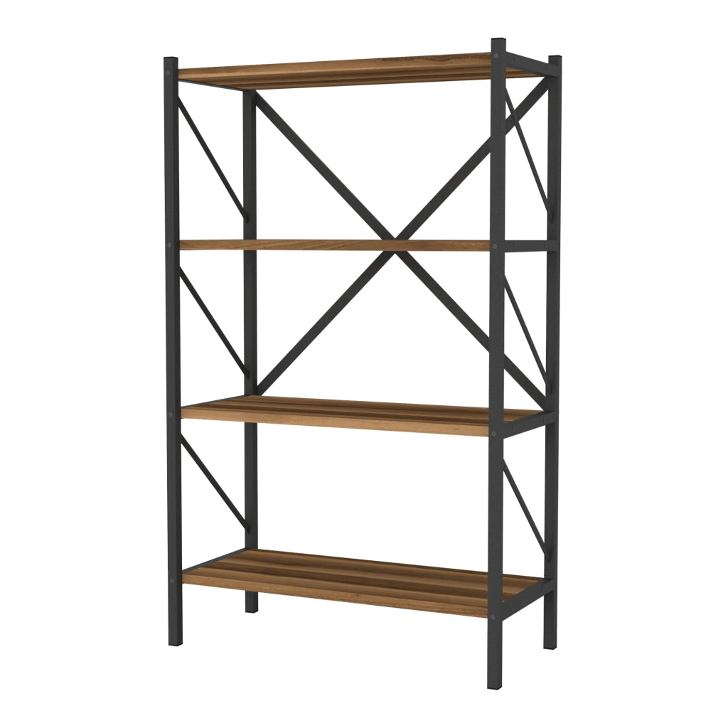 Scaffale da Terra 'Vanylven' Libreria a 4 Ripiani Mobile da Stoccaggio - Effetto Noce [en.casa]