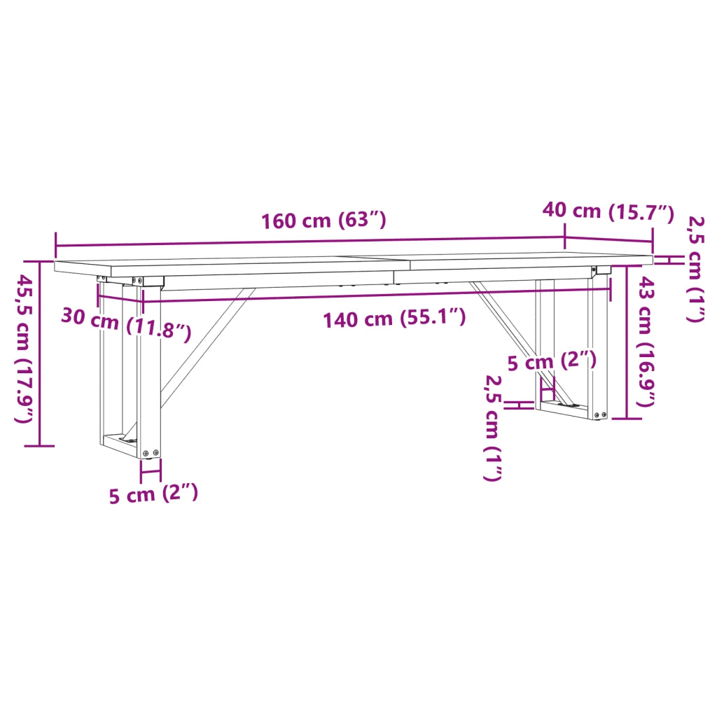 Tavolino Salotto Telaio a O 160x40x45,5 cm Legno Pino e Acciaio 3282734