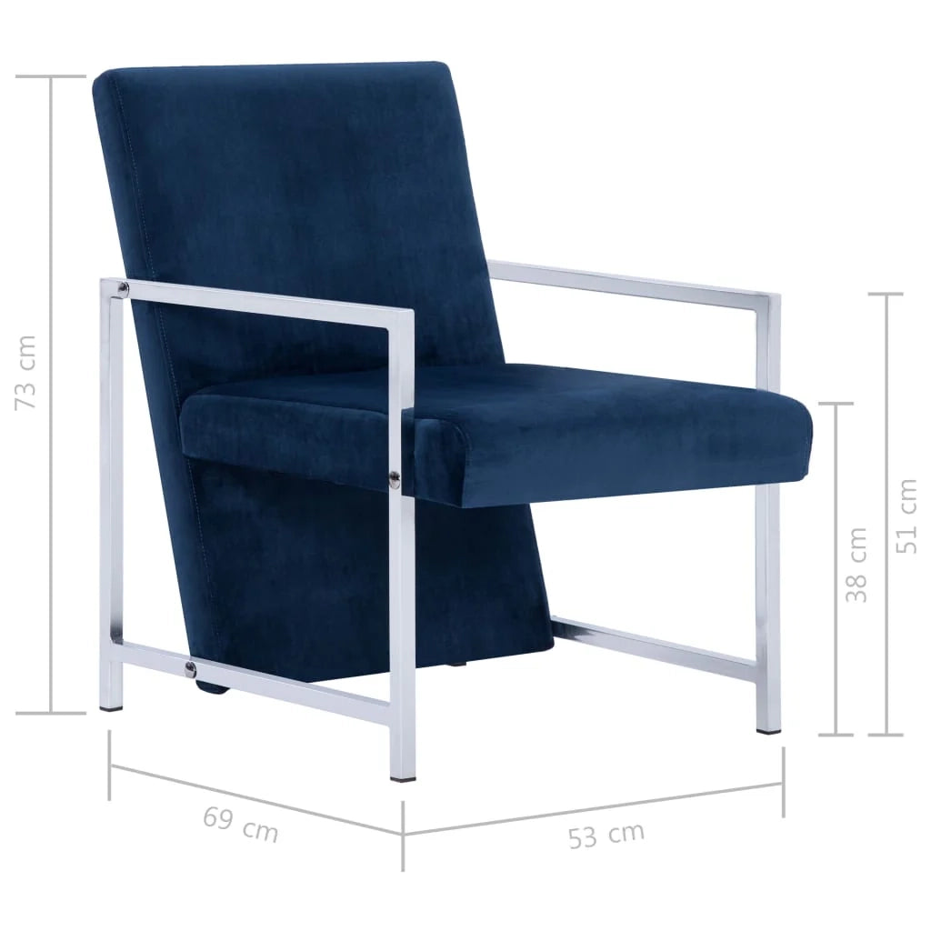 Poltrona/poltrona/divano club con gambe cromate in velluto blu 1102282