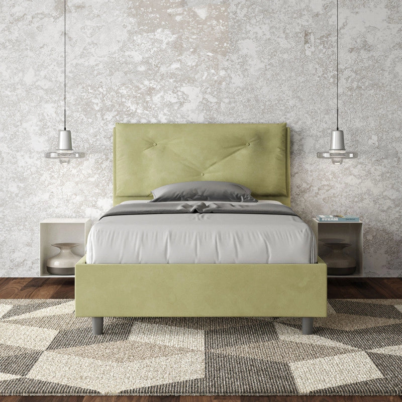 Letto imbottito Piazza e mezzo 110x200 cm Large - Senza rete,Microfibra,Tè verde