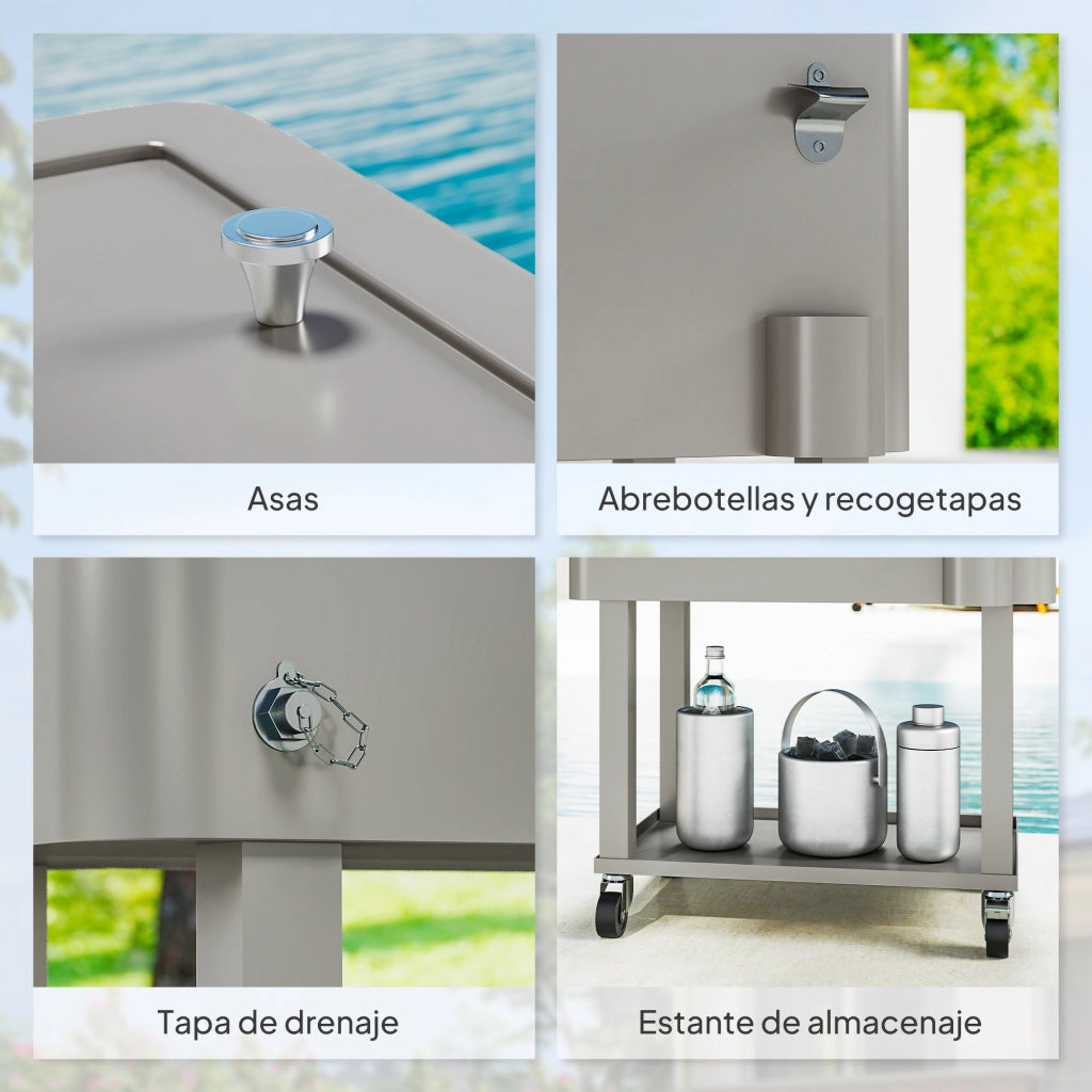 Carrello Refrigeratore con Ruote e Ripiano 56L per Giardino e Terrazza ¨C zephmum ¨C 67x35x80 cm Grigio