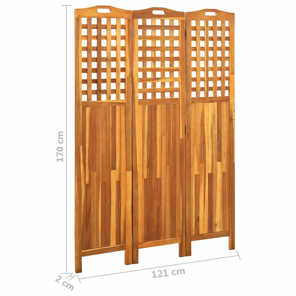 Divisorio Ambienti | Divider per stanze | Paravento a 3 Pannelli Grigio 121x2x170 cm in Massello Acacia