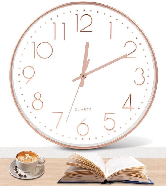 Orologio da parete silenzioso senza tic, grande 30 cm orologio da parete in quarzo alimentato da batterie, facile da leggere per camera, cucina, camera da letto, ufficio e scuola (rosa oro)