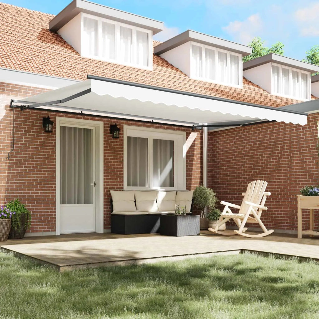 Tenda retrattile-Tenda parasole per balcone Bianco 450 ¡Á 300 cm Poliestere e Acciaio