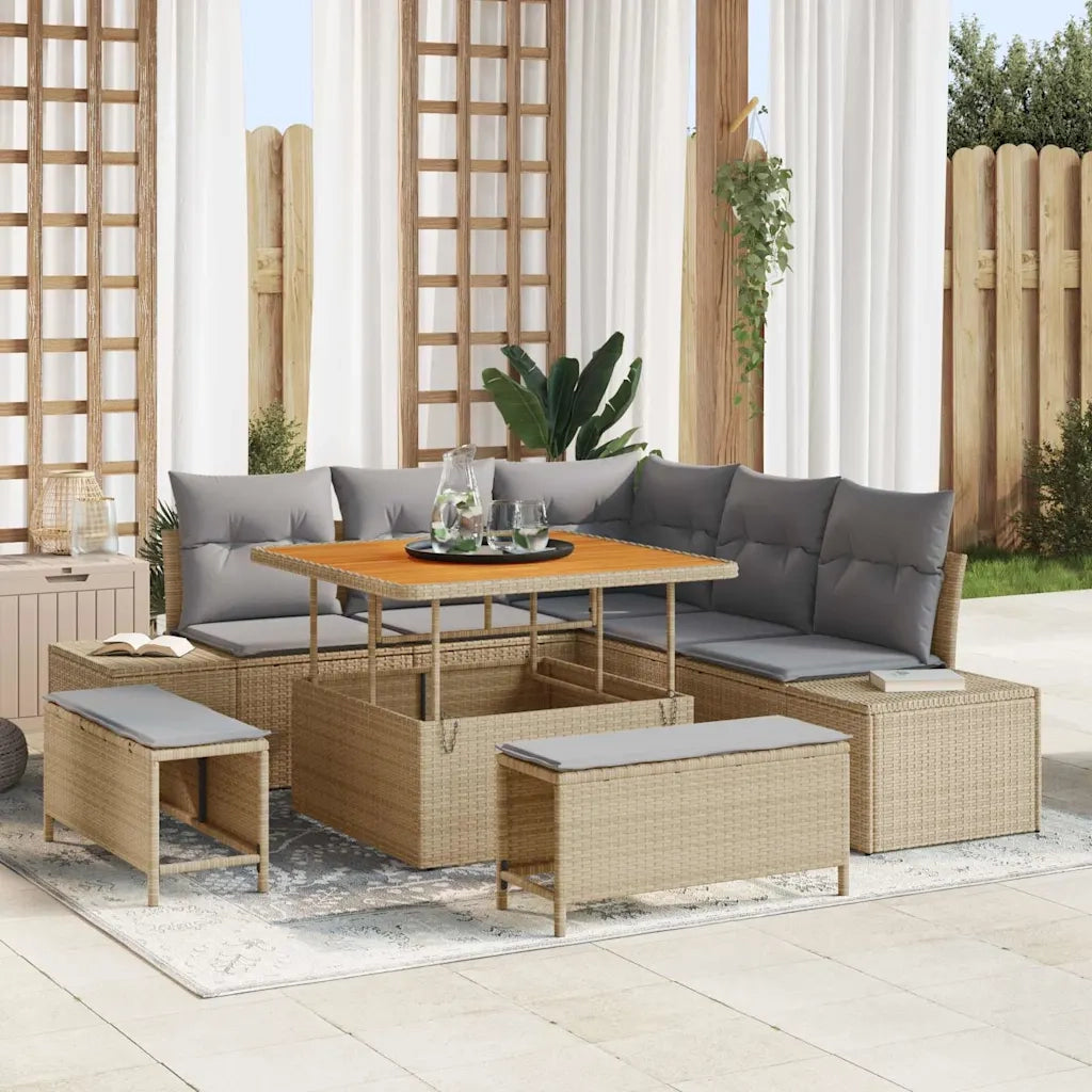 Set Divano da Giardino con cuscino 8 pcs Beige Poly Rattan 3364727