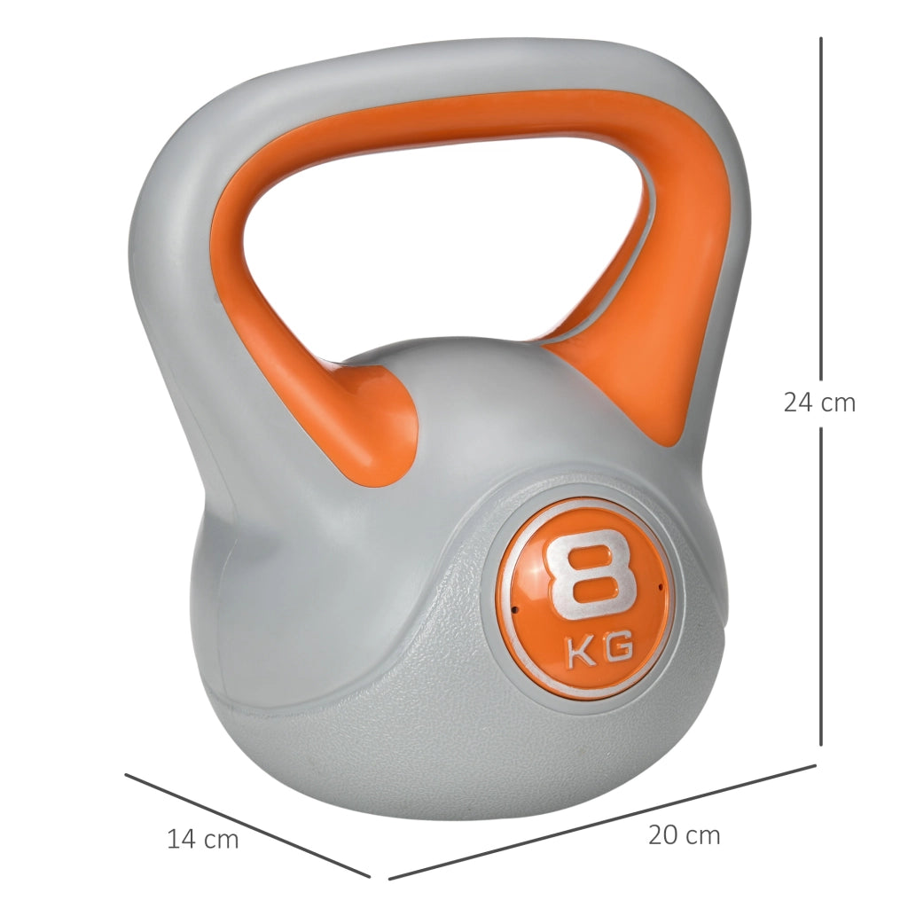 EasyComfort Kettlebell 8kg in PU e Sabbia con Base Piatta e Impugnatura per Stacchi, Squat e Sollevamenti, 20x14x24 cm, Arancione