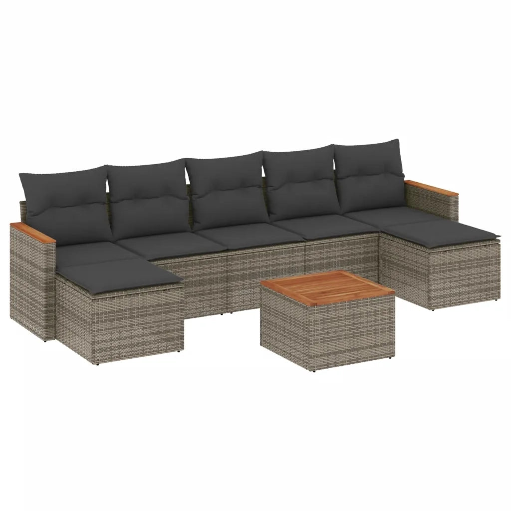 Set Divano da Giardino 8 pz con Cuscini Grigio in Polyrattan 3226242