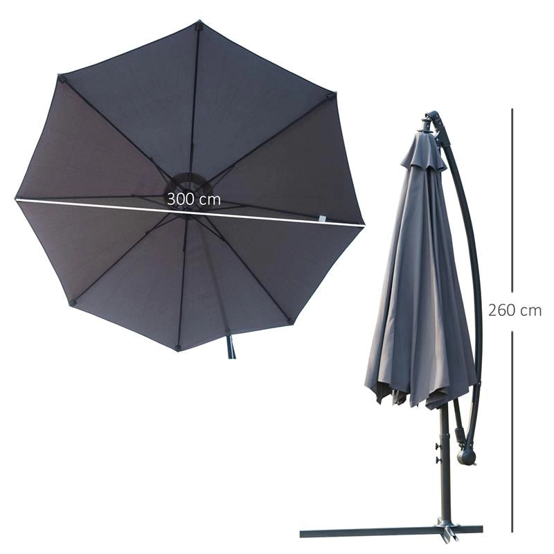 OMBRELLONE DA GIARDINO A BRACCIO DELUXE INCLINABILE CON MANOVELLA 3 M GRIGIO