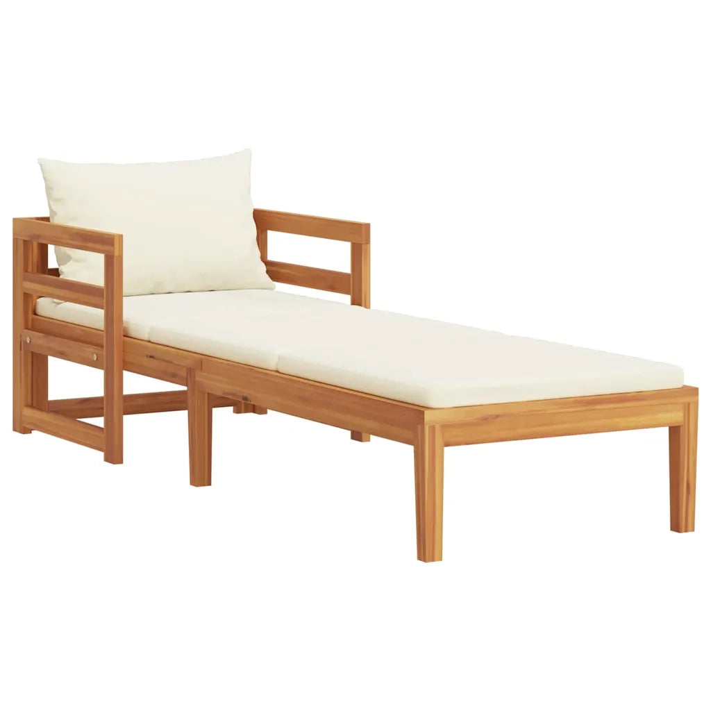 Lettino Prendisole con Cuscini Bianco Crema in Acacia Massello 316312