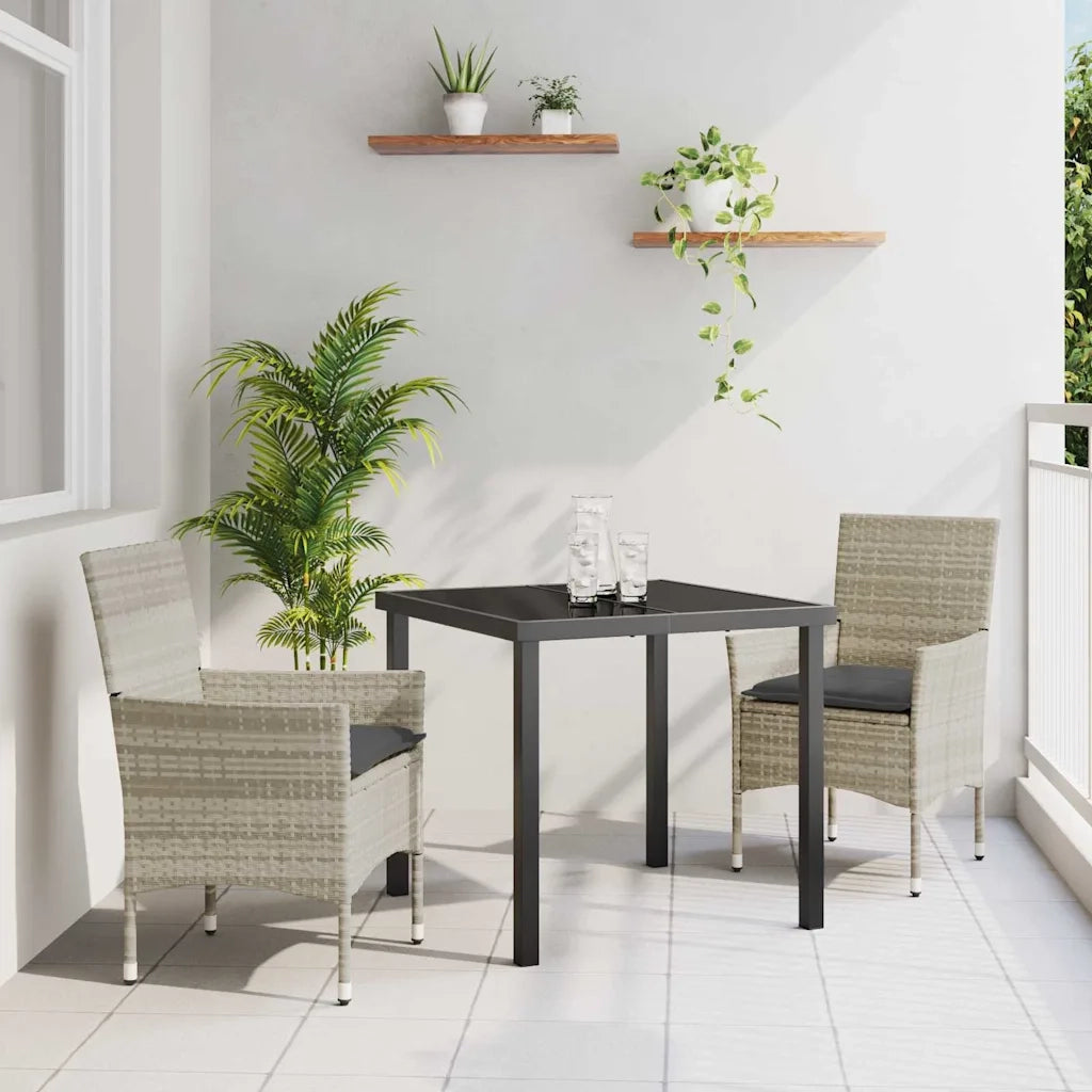 Set da Pranzo per Giardino 3 pcs Grigio chiaro polyrattan