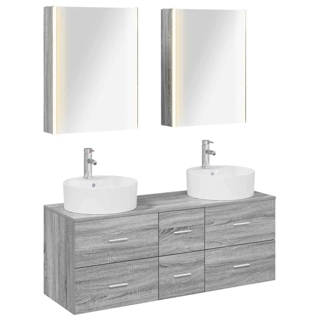 Set di mobili per il bagno 5 pcs Sonoma grigio 3406932