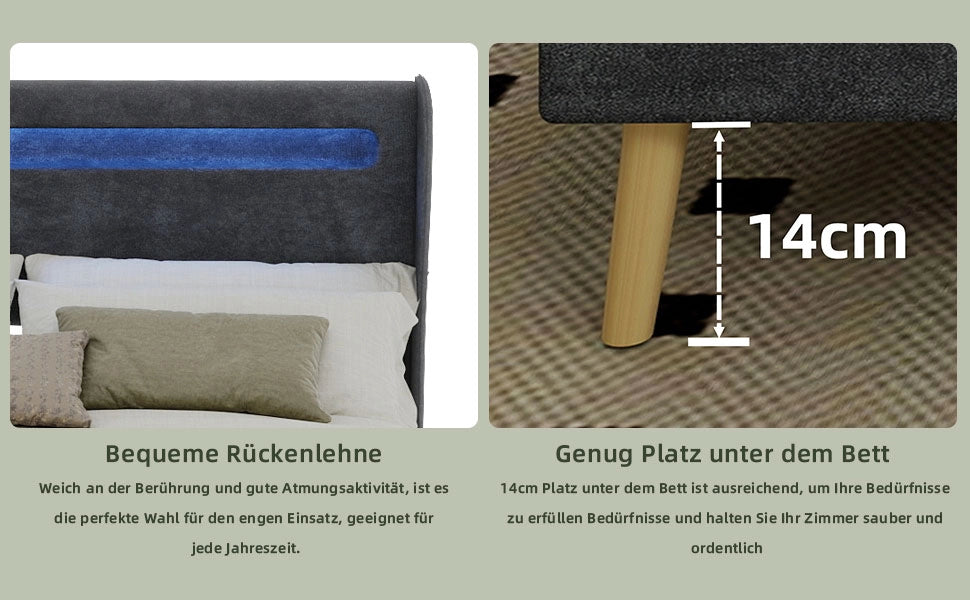 Letto imbottito con testiera LED ¨C Minimal ¨C Grigio 160x200 cm