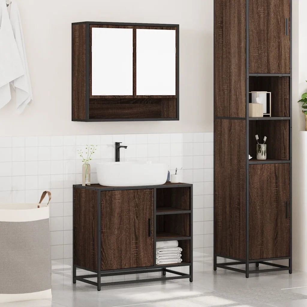 Set Mobili da Bagno 2 pz Rovere Marrone in Legno Multistrato
