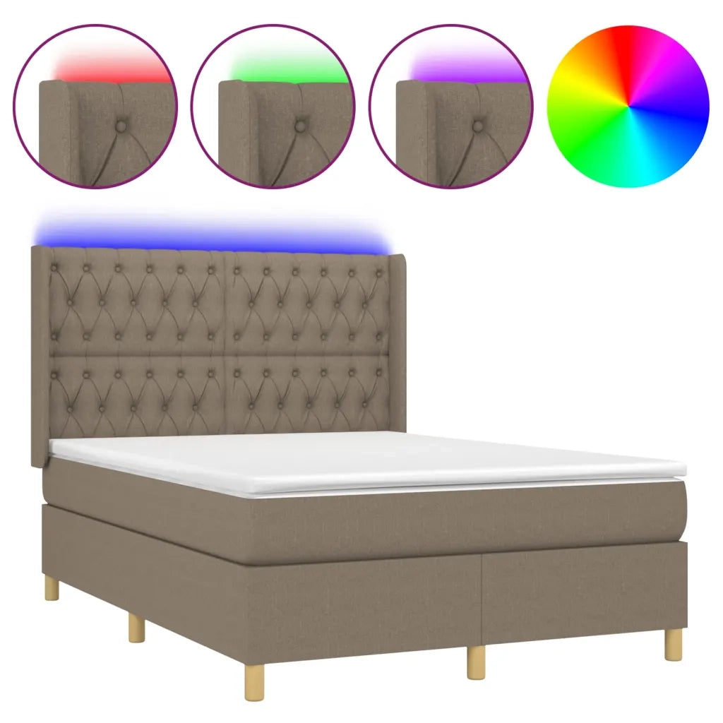 Letto a Molle con Materasso e LED Tortora 140x200 cm in Tessuto 3139121