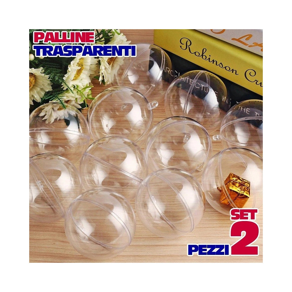 Trade Shop - Sfere Natalizie Palline Trasparenti Apribili Da Riempire Decorazione Natale 2pz 8cm -