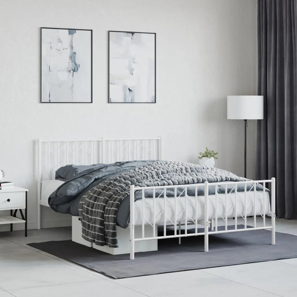 Giroletto con Testiera e Pediera-Struttura Letto Metallo Bianco 135x190 cm 531040