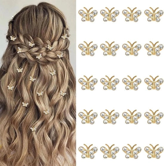 Set di 20 mini clip per capelli con strass in oro - Piccola pinza antiscivolo per capelli per donne e ragazze
