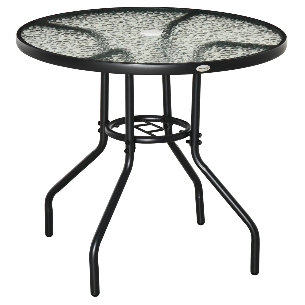 Tavolino da giardino con ombrellone e piano in vetro temperato ¨C zephmum ¨C nero 80x72 cm