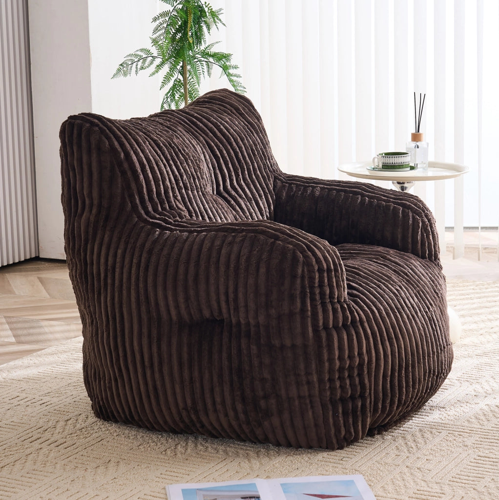 Pouf Sacco Imbottito in Velluto a Coste 100x94x70 cm; con Memory Foam; Marrone; per Interni